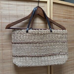 Stylish Tan Woven Tote Bag with leather straps
